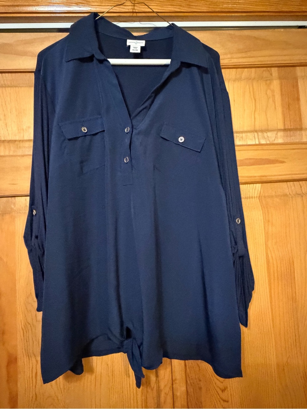 Jaclyn Smith Navy Button-Front Tunic Blouse